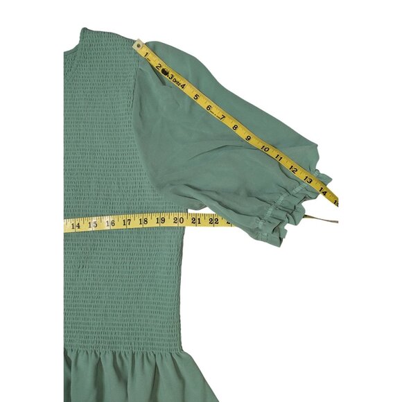 Green Smocked Peplum Blouse With Sheer Puff Sleeves & Ruffled Hem XXL By Versona - Picture 8 of 11